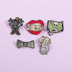 Fashion Punk Enamel Pin Skull Banknote Lips Personalized Brooch Backpack Hat Lapel Accessories Metal Badge Gift For Friends Jewe