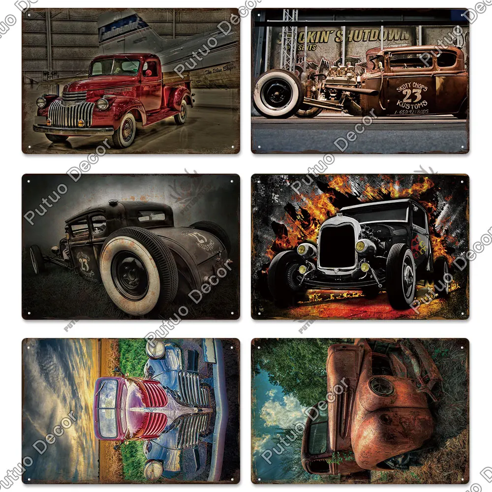 Putuo Decor Classic Cars Retro Plaque Metal Plate Vintage Tin Sign for Garage Man Cave Home Wall Art Decoration Car Posters