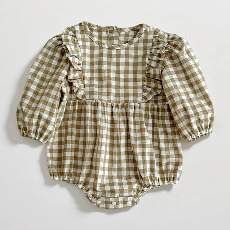 

Fashion Baby Girl Clothing 0-3Y Infant Baby Girl Romper Cotton Ruffled Clothing Candy Colored Grid Newborn Rompers Baby Onepiece