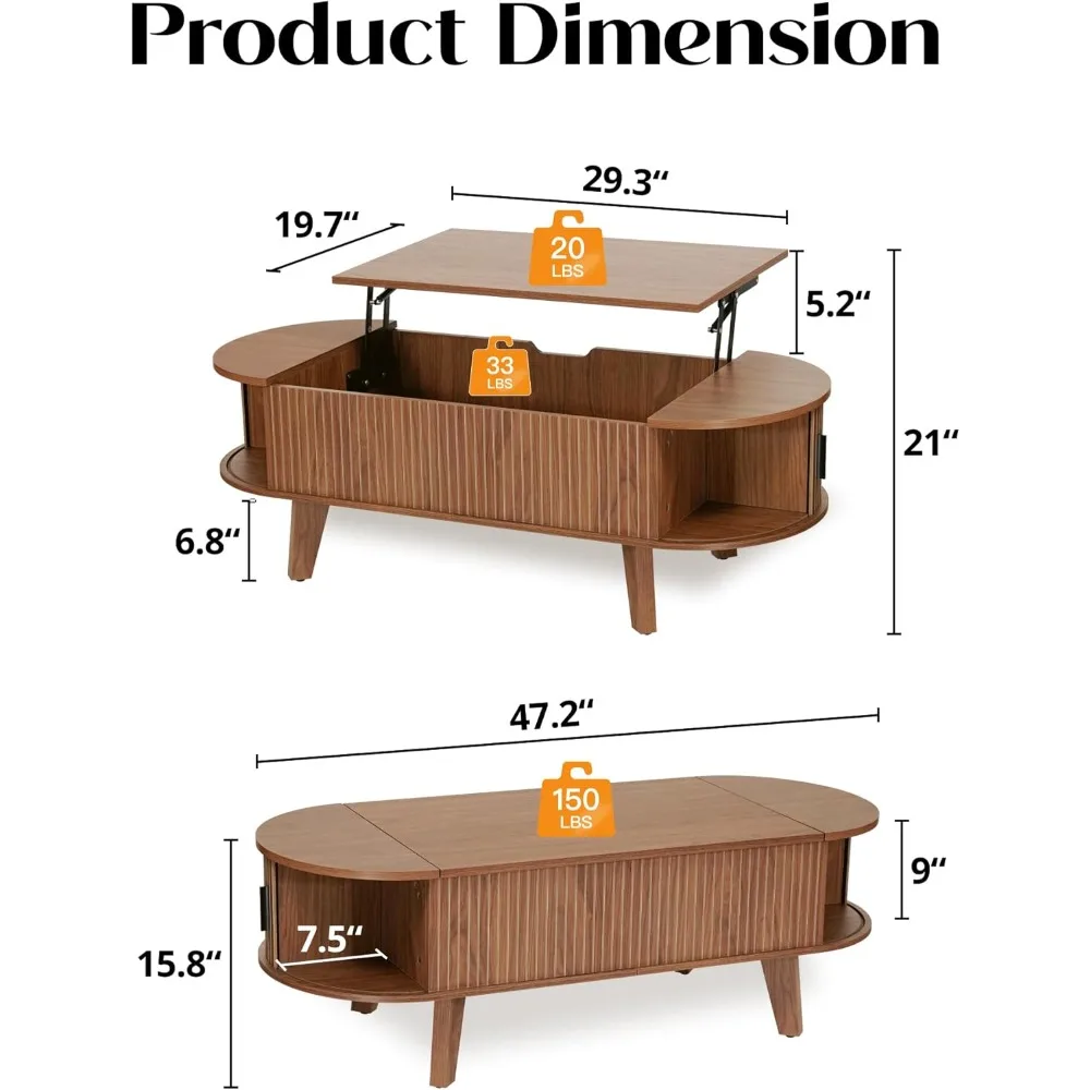 طاولة قهوة بيضاوية مرتفعة مع مساحة تخزين، وطاولة مركزية لغرفة المعيشة الحديثة من منتصف القرن الثاني والعشرين #2