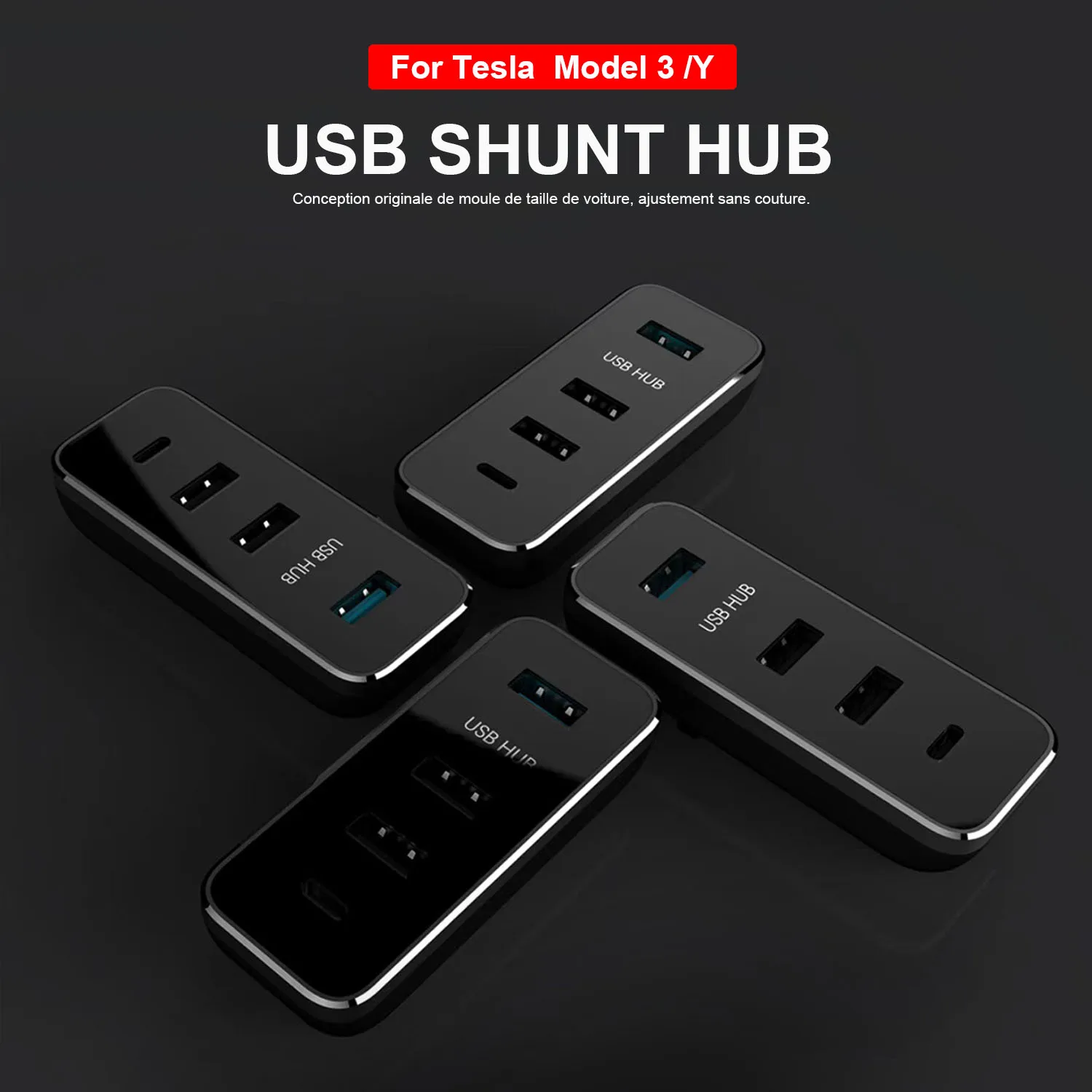 For Tesla Model 3 Model Y 2022 Glovebox USB Hub Ports Upgrade Splitter Hub Docking Station Sentry Model USB Spiliter Model3 Y