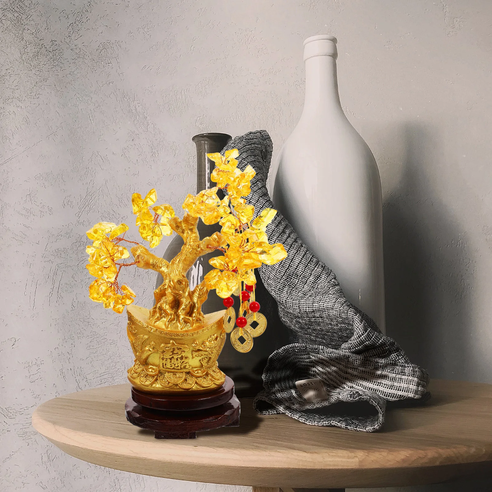 

Delicate Crystal Money Tree Tabletop Centerpiece Home Office Decorative Craft Festive Wealth Tree for New Year Holiday