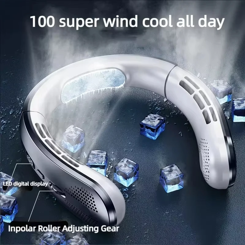2026 New 8000mAh Portable Hanging Neck Fan Bladeless Neckband Fan Digital Display Power Air Cooler USB Rechargeable Electric Fan image 3