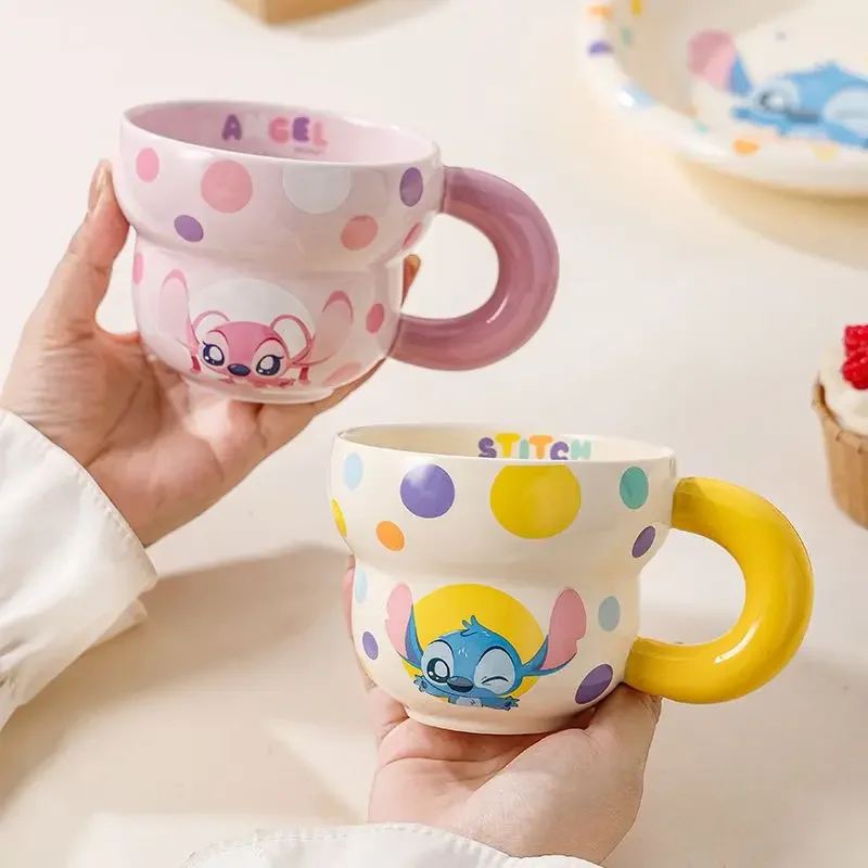 

Disney cartoon personality ceramic mug Stitch cute polka dot household milk juice coffee cup creativity couple cup holiday gift