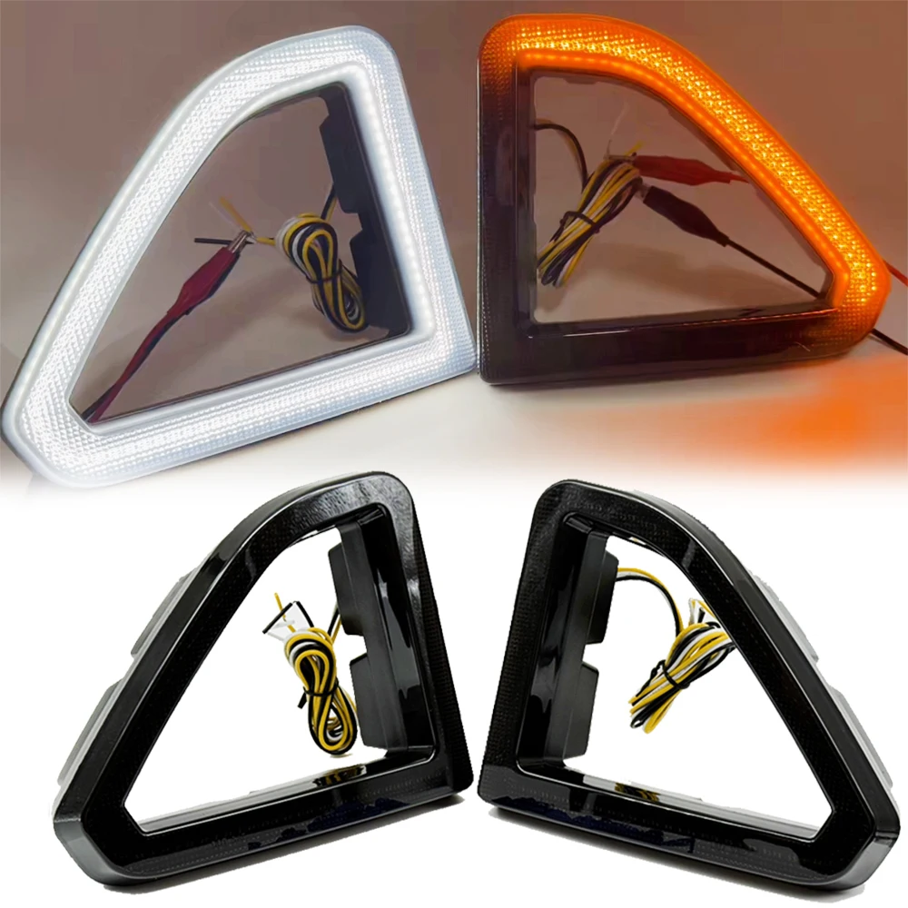 2pcs Front Grill LED Side Marker Light for Ford Mustang 2015-2024 Bumper Dynamic Amber Turn Signal Lamp Smoked Lens