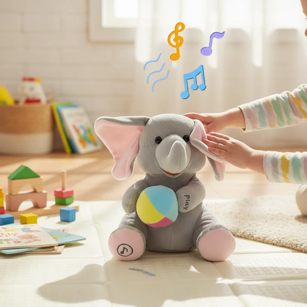 

Hide-and-seek Elephant Plush Toy Flapping Ears With Cheerful Songs Elephant Soft Soothing New Born Gift For 3-12 Months