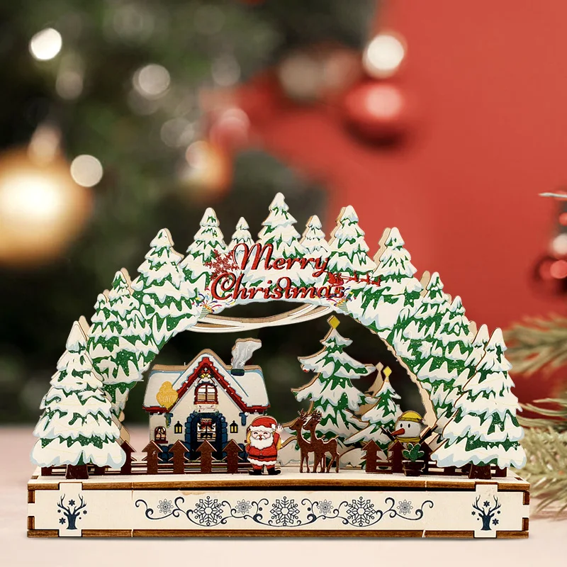 Diy de madeira 3d artesanato montagem modelo casa ornamento desktop festa natal decoração 2026 presente ano novo brinquedo