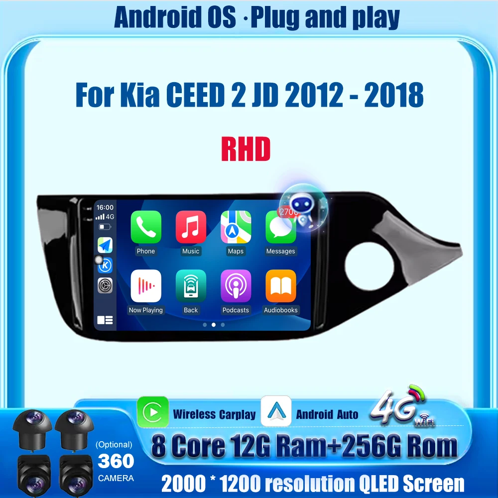 Wireless Carplay RHD For Kia CEED 2 JD 2012 - 2018 Android Auto Car Radio Stereo Multimidia Player GPS Touch Screen WIFI BT DSP