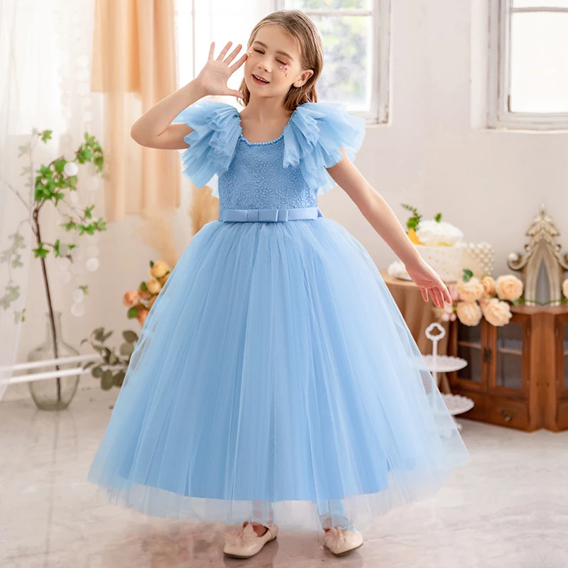 2024 Kids Bridesmaid Dresses Ceremony Princess Party Dress For Girls Lace Formal Prom Gown Girl Wedding Children Summer Dress