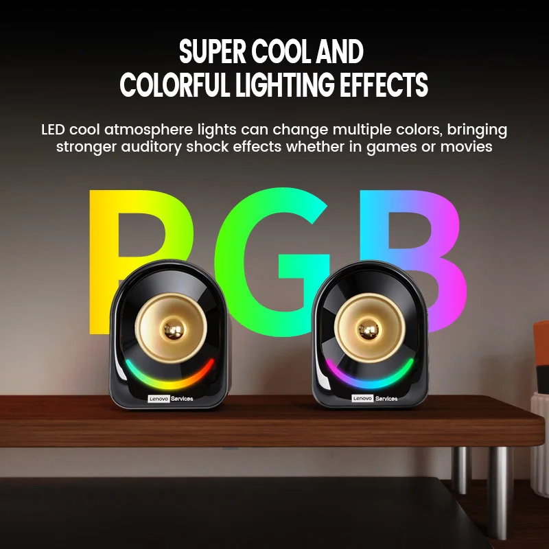 سماعات ألعاب الكمبيوتر المكتبي Lenovo A02 سلكية/بلوتوث RGB تأثيرات الإضاءة الملونة HIFI 360 °   مكبر صوت مجسم