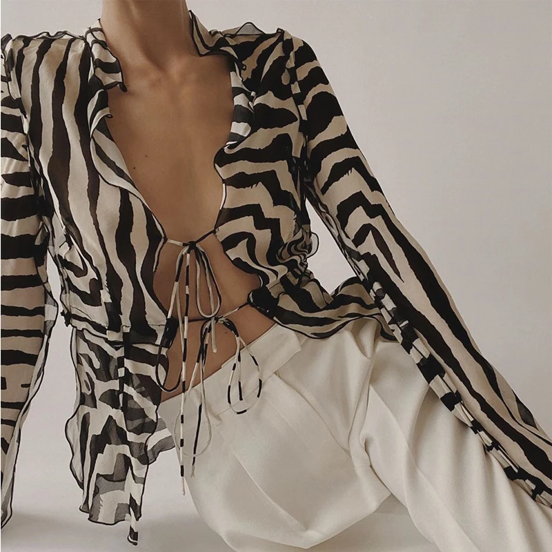 

Модный комплект из тонких повседневных брюк и рубашки с длинными рукавами и принтом зебры, женская летняя рабочая одежда из полиэстера