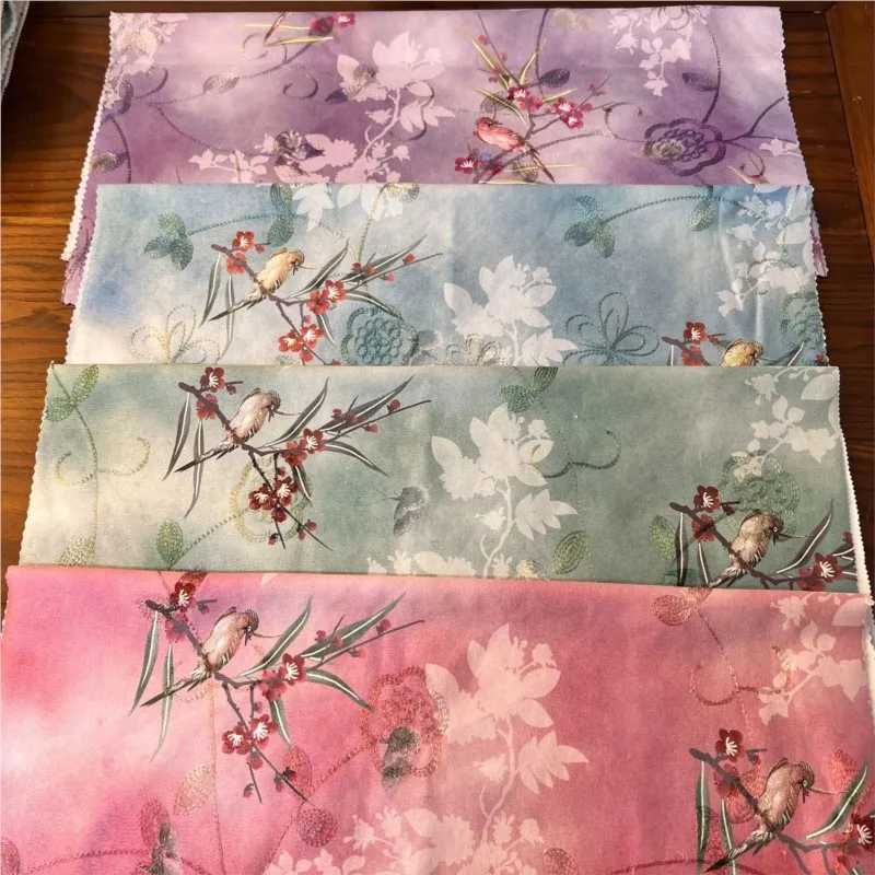 

pearl embroidery ancient-style printed fabric three-dimensional cheongsam style silk Chinese