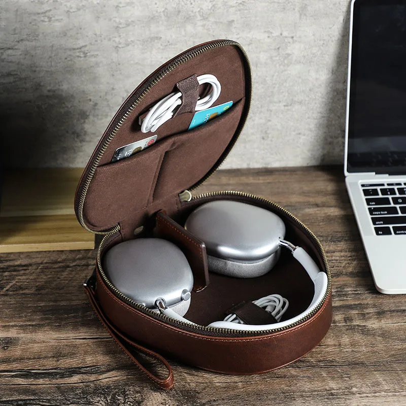 Genuine Leather Wireless Earphone Bag for Apple AirPods Max Portable Headset Storage Case Handheld Design for Easy Carry