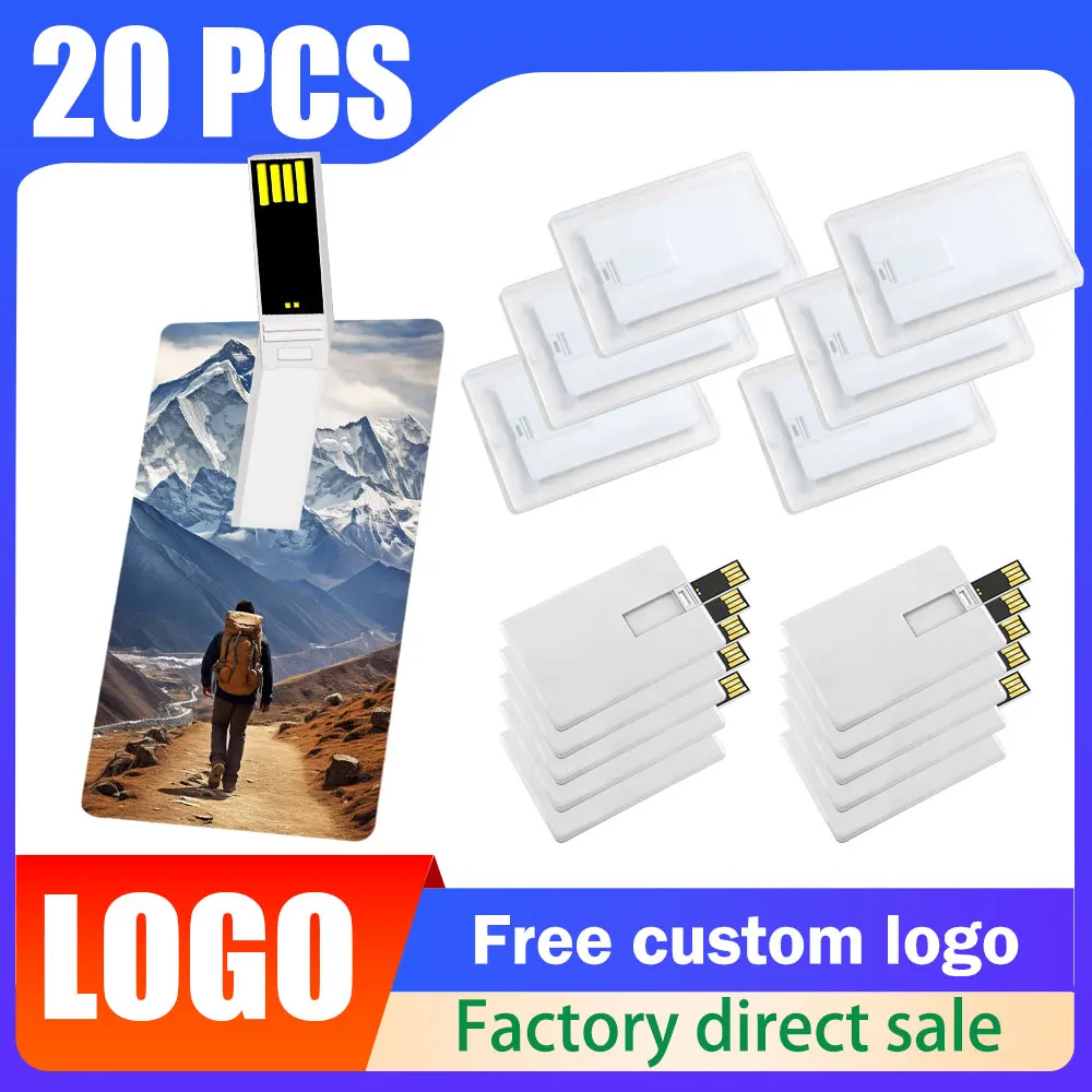 

20 шт./лот USB-флешка для кредитных карт 2.0 Pendrive 64 ГБ 32 ГБ 16 ГБ 8 ГБ 4 ГБ Memory Stick Pen Drive Usb Пользовательский логотип Бизнес-подарок
