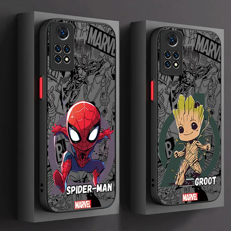 Marvel Spider Man Groot Matte Hard Case For Xiaomi Redmi Note 13 12 11 Pro Plus 4G 5G 12S 11S 10 10S 9 9S 8 13C 12C 10C Cover