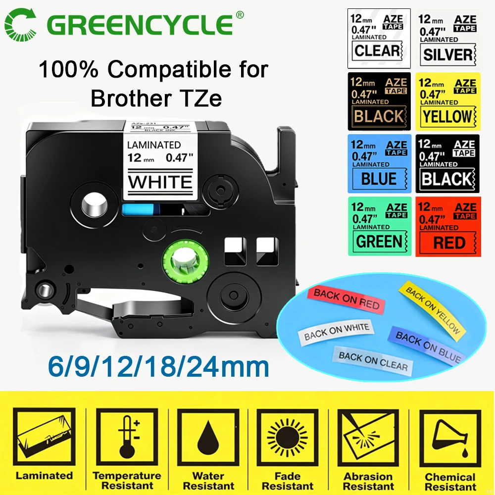 GREENCYCLE 1Pcs 6mm/9mm/12mm 231 Label Tape Compatible for Brother P-Touch Label Maker for TZ TZE 131 231 431 531 631 731 Ribbon