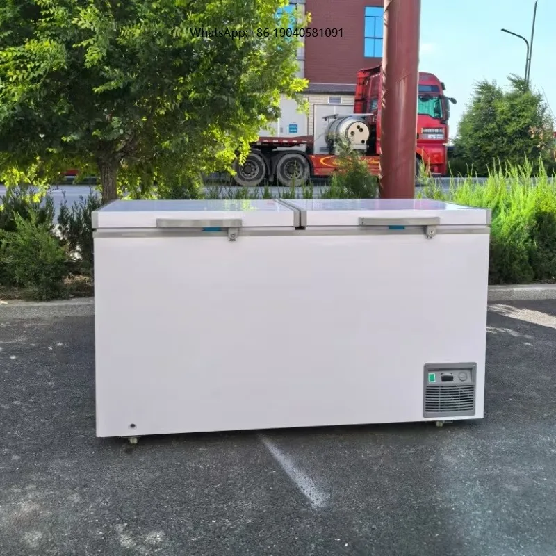 Commercial 400L Double-D Door Horizontal Freezer Direct Cooling Single-Temperature Supermarket Storage Ice Cream Refrigerator