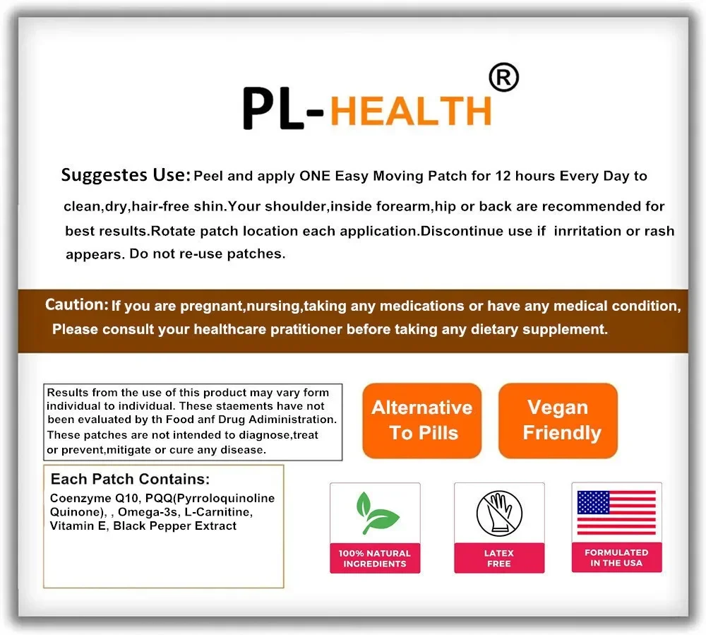 30 Patches CoQ10 Transdermal Patches with PQQ, Supports Heart, Brain, Immune System, Energy