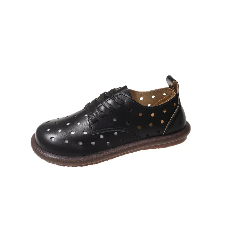 Sepatu Flat Berongga Ujung Bulat Wanita Baru Musim Panas 2025 Sepatu Flat Berenda Sol Lembut untuk Wanita Sepatu Ukuran Besar Kasual Harian Luar Ruangan