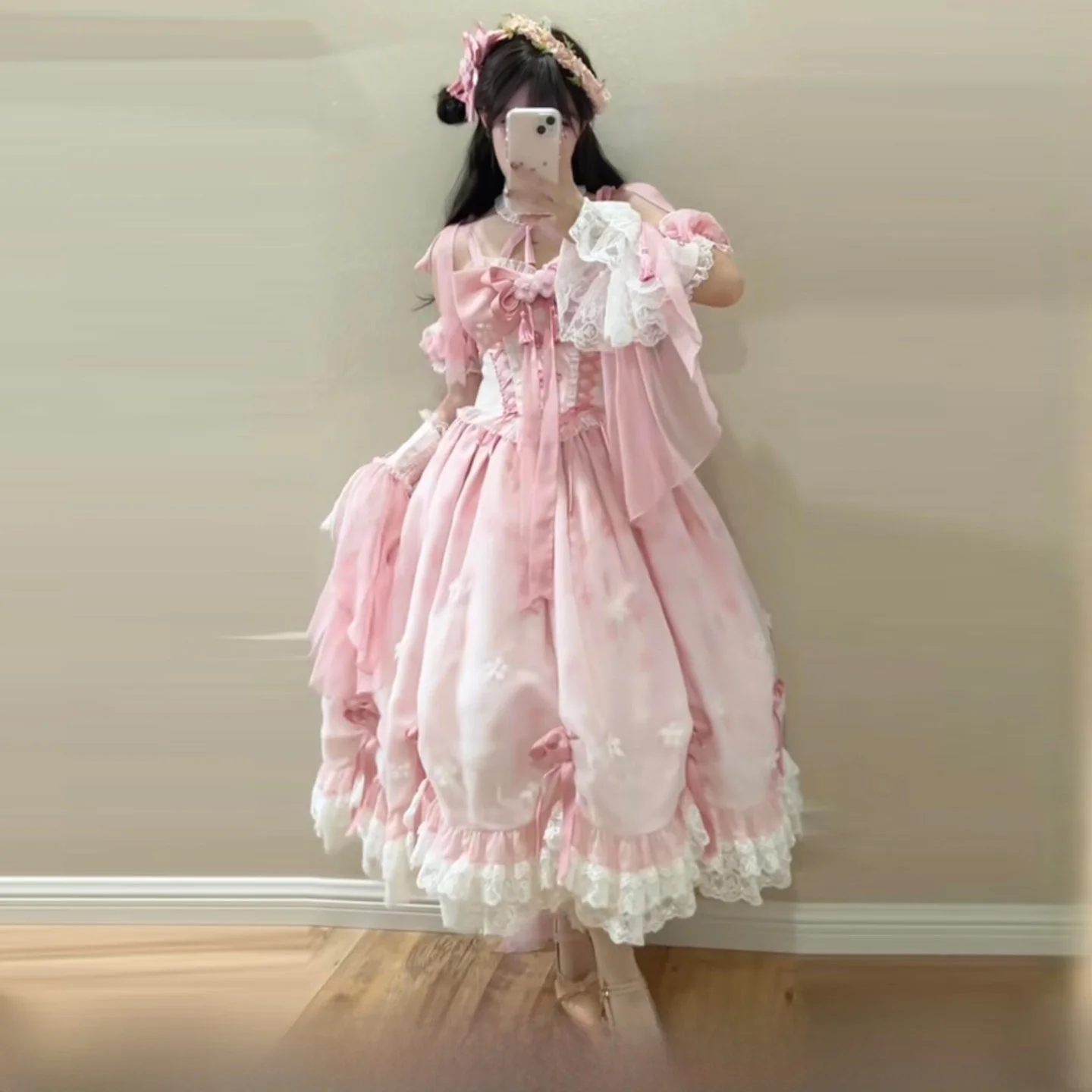 

Pink Evening Gown Lolita Style Sweet Princess Skirt for Women Beautiful Fairy Tale Style Ideal for Adult Ceremony Art Exam