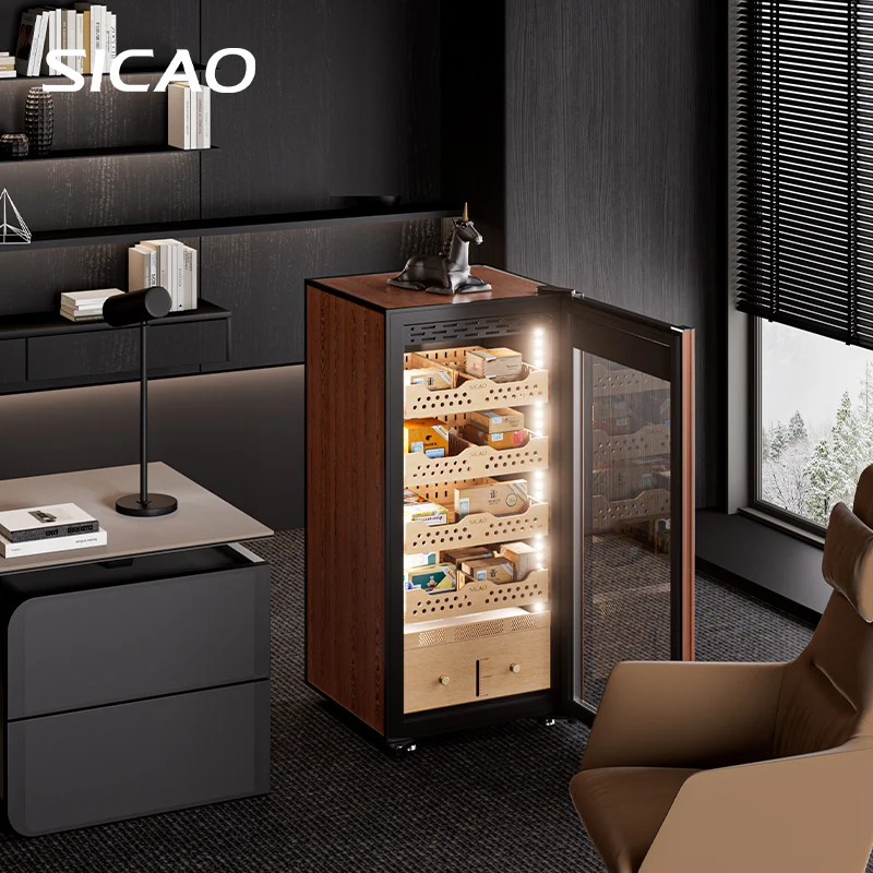 

SICAO Wooden Refrigerated Cigar Cooler Humidor 191L Hold1000 16-22℃ Thermoelectric Cedar Wood Cigar Cabinet