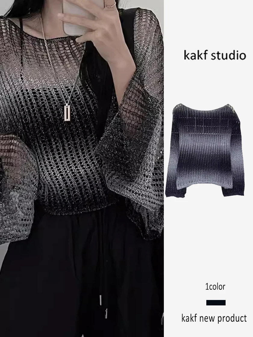 

Faionable ажурный трикотаж женский свободный ленивый круглый Ne Long Sve Sunade Cover ort Top асимметричный дизайн