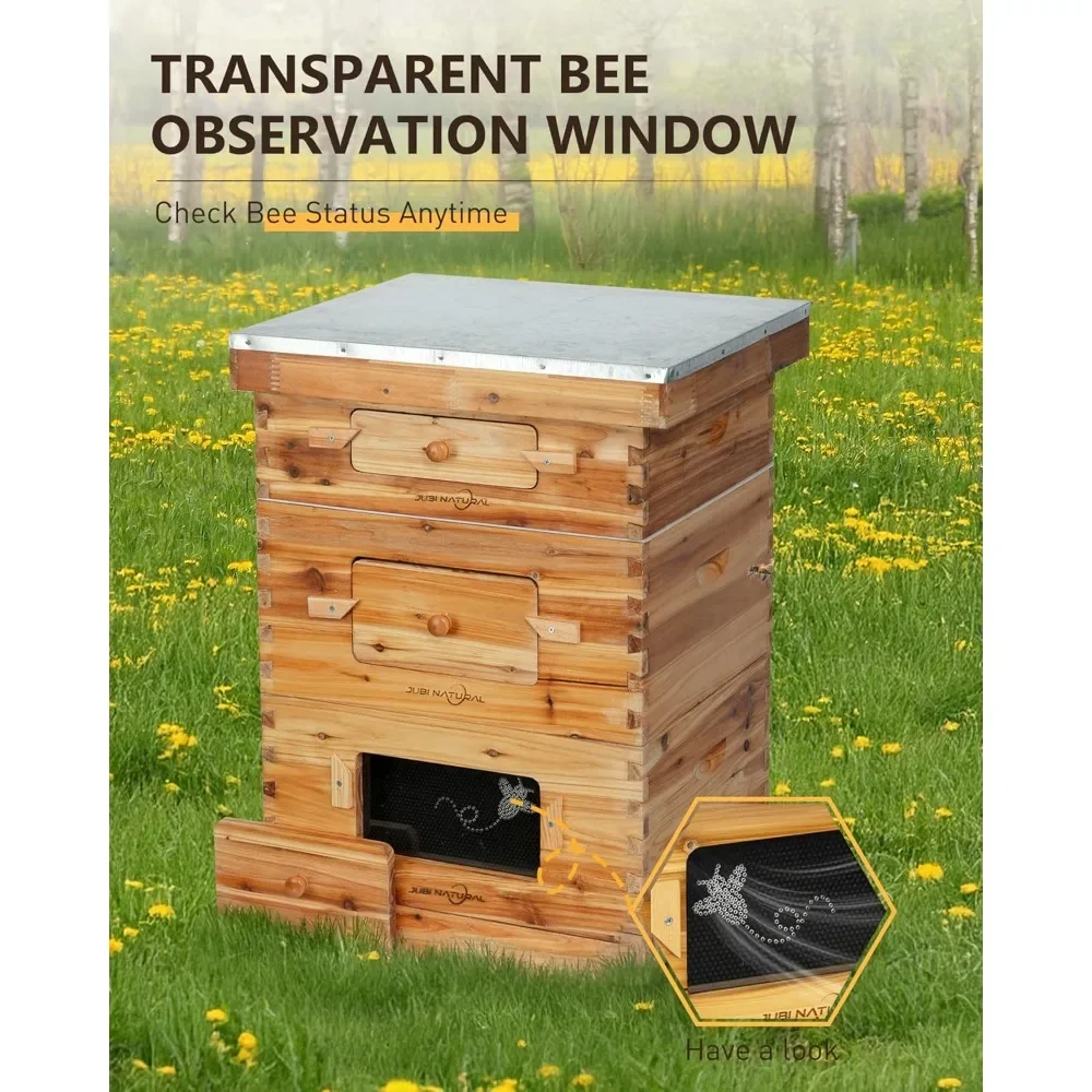 Bee Hive Starter Kit, Ten Frame Langstroth Design, Two Deep And One Medium Beeswax Coated Boxes, For Beekeepers
