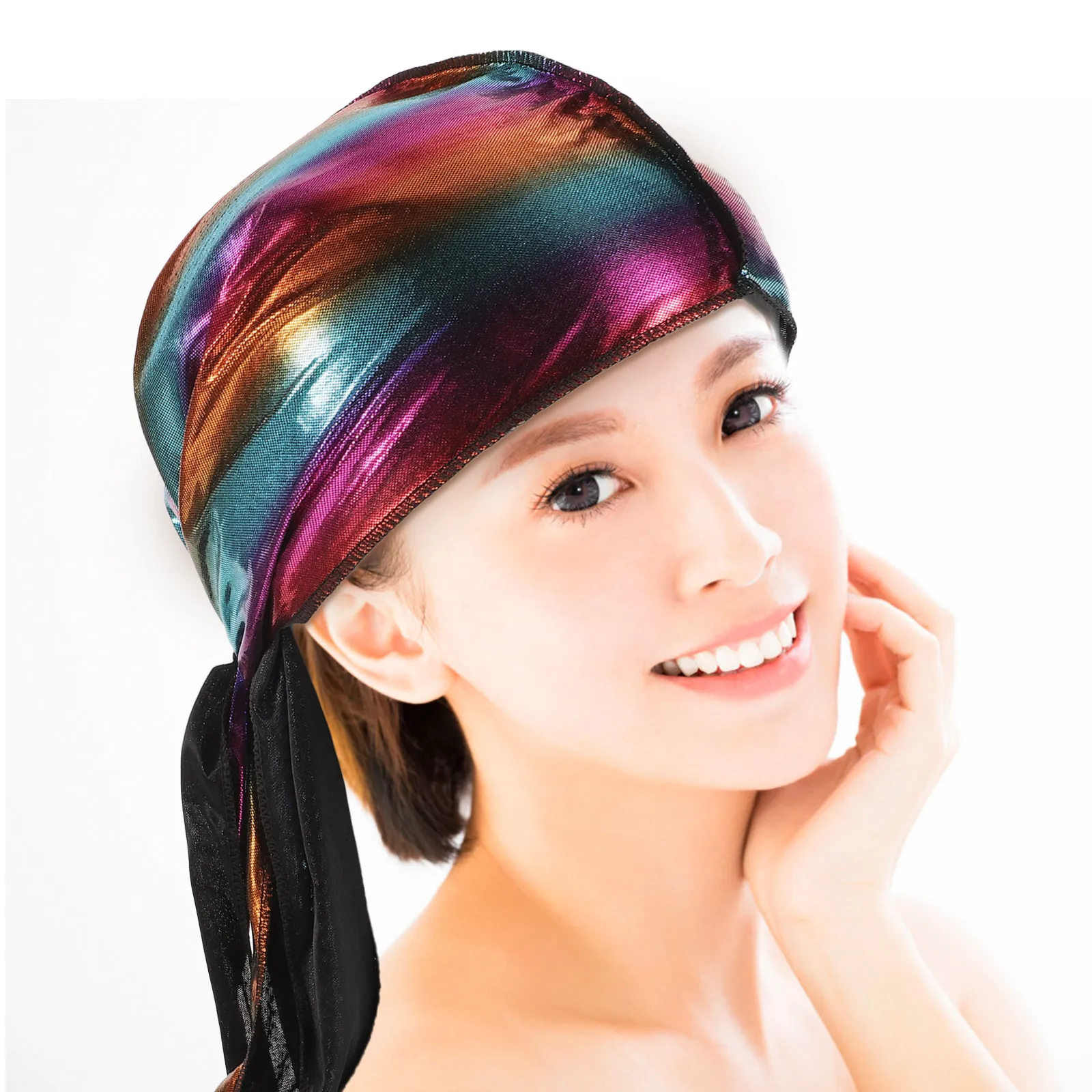 

Colorful Satin Long Tail Pirate Hat Hair Bonnet for Hair Protection Sleeping Shower Sports Cosplay Costume Breathable