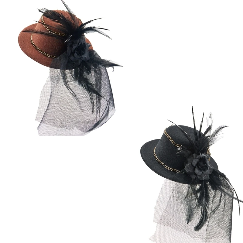 Top Hat Hair Clip Adult Costume Steampunk Fedoras Hat Halloween Headpieces M6CD