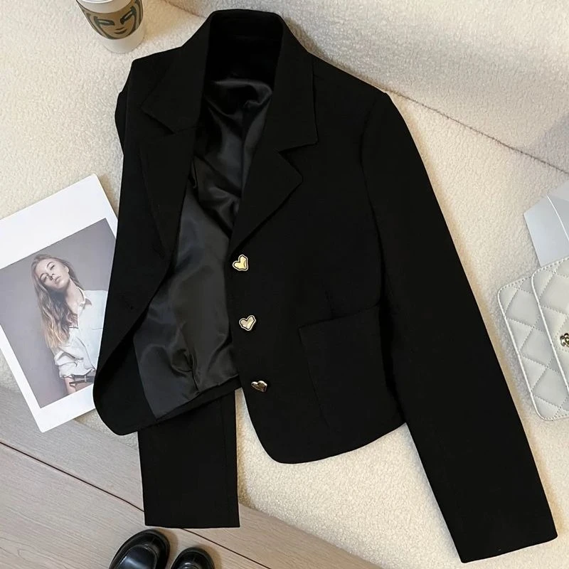 

Корейский черный костюм для женщин, осенняя однобортная женская одежда, пальто на заказ, повседневное короткое пальто, верхняя одежда