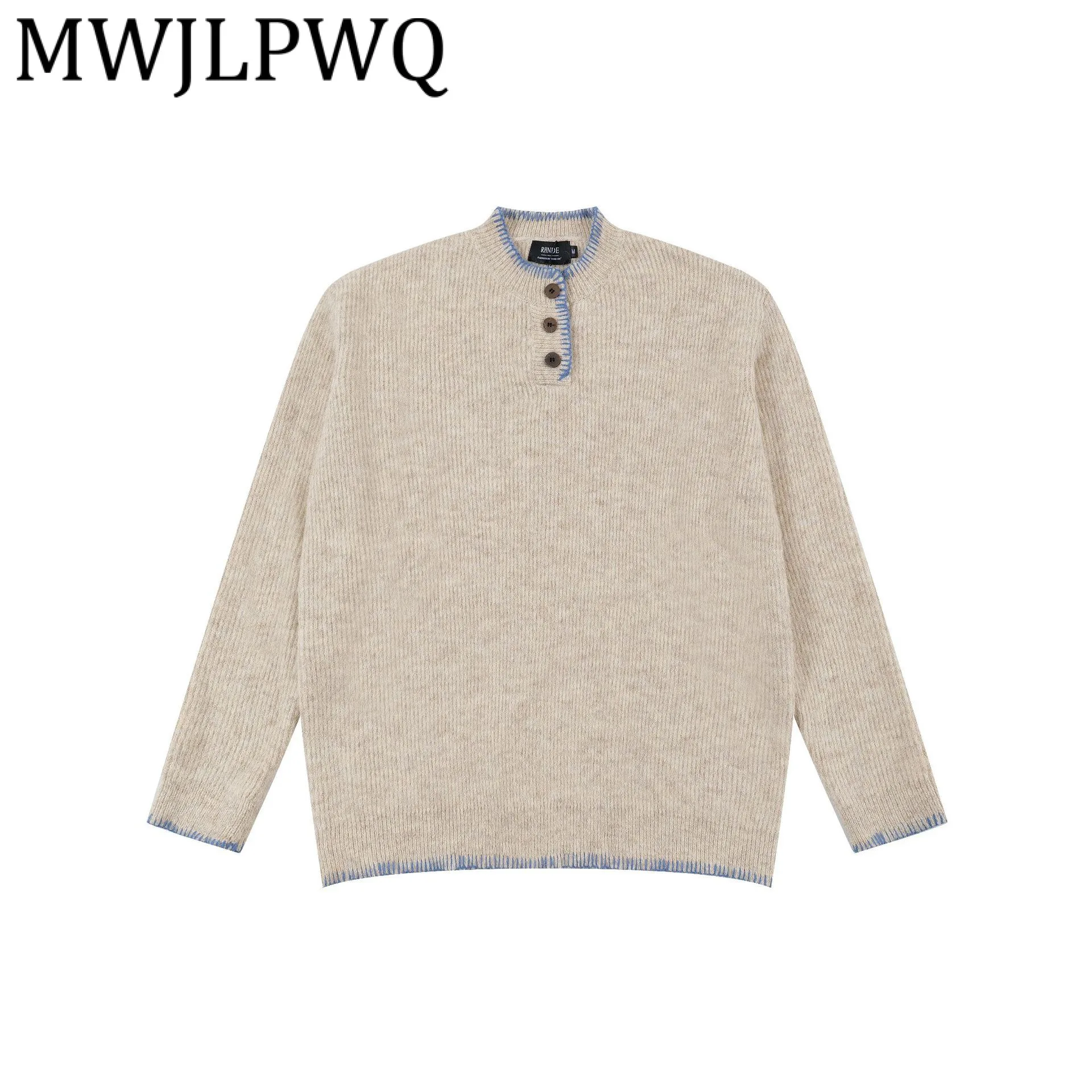 

MWJLPWQ MODISH 2025 зимний американский уличный свитер мужской воротник на пуговицах дизайн с длинным рукавом простой универсальный пуловер топы 21447