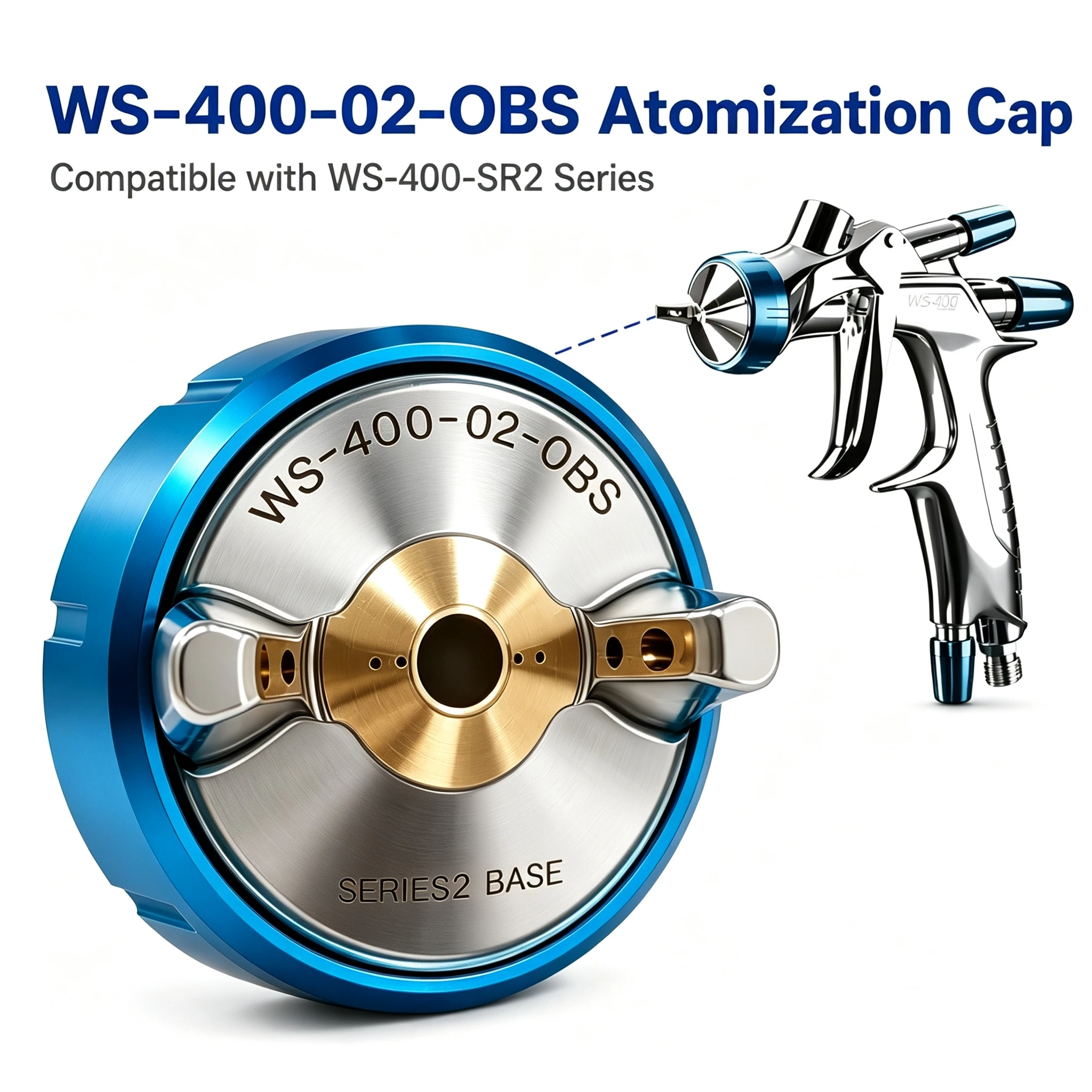 Japan Brand New WS-400-02-OBS Atomizing Cap - Compatible with WS-400-SR2 Series Spray Guns (Replacement Part)