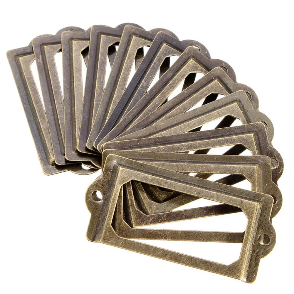 

12pcs Metal Label Pull Frame Antique Brass Business Card Handle Vintage Portable Multi-function Convenient for Furniture Cabinet