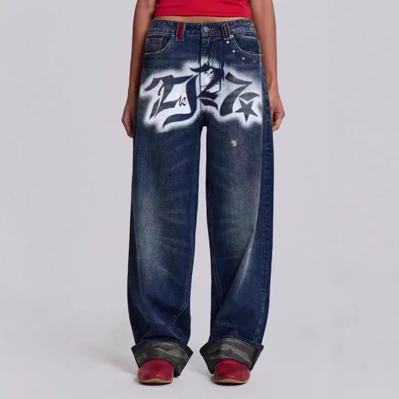 

Jaded london jean 2025 men's and women's wide-legged pants white print leg closure camouflage print straight