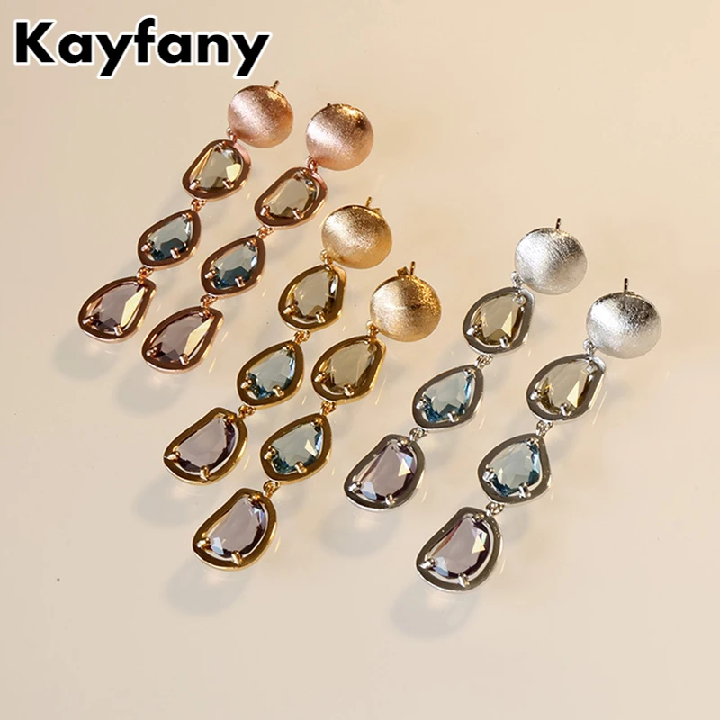 Luxury Brand Jewelry Candy Style Colorful Crystal Drop Earring Wholesale Top Quality 3 colors Plated Dangle Earrings for Women