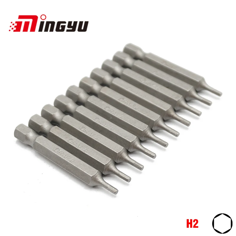 10pcs 1/4 inch 50mm Length Hex H2 H2.5 H3 H4 H6 Screwdriver Bit Set Hexagon Screw Drivers Home Hex Allen Key Bits for Hand Tools