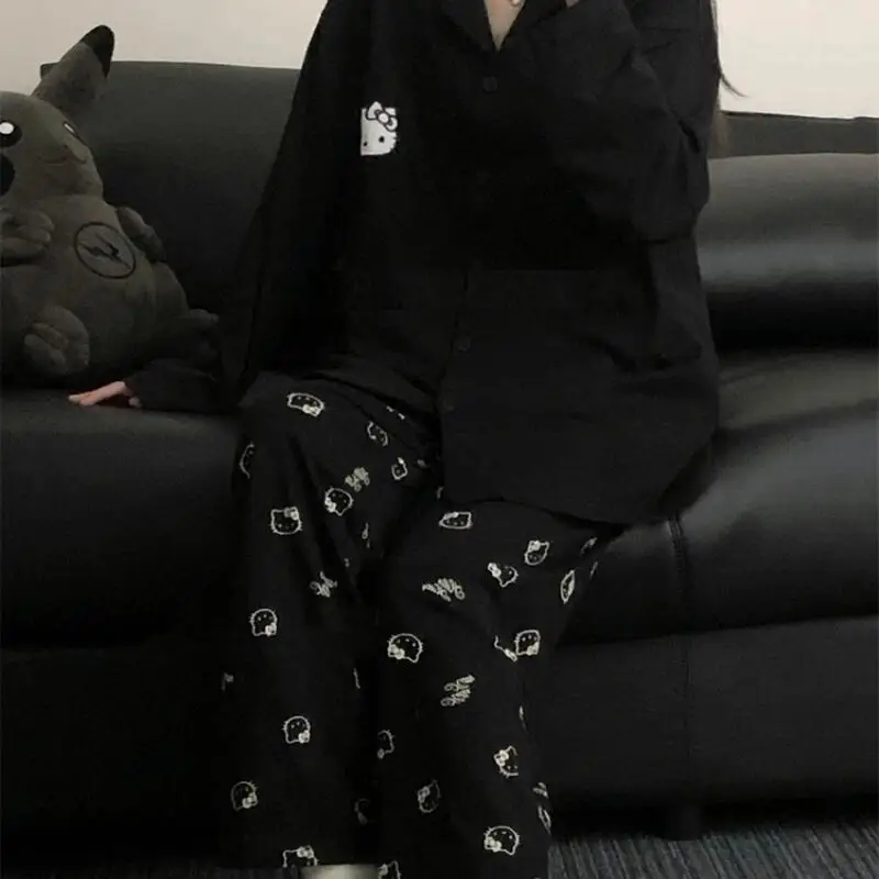 

Sanrios пижамы для девочек «Hello Kitty» с героями мультфильмов, брюки с длинными рукавами, костюм, милый повседневный удобный модный свободный мягкий принт