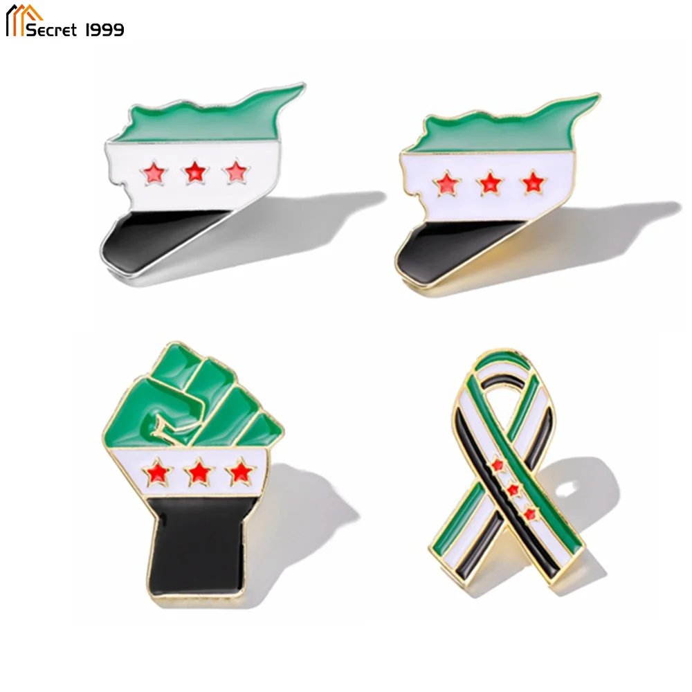 10PCS Syrien Karte Flagge Anhänger Brosche Edelstahl Frauen Männer Gold Silber Farbe Anhänger Mode Halsband Syrians Schmuck Geschenke