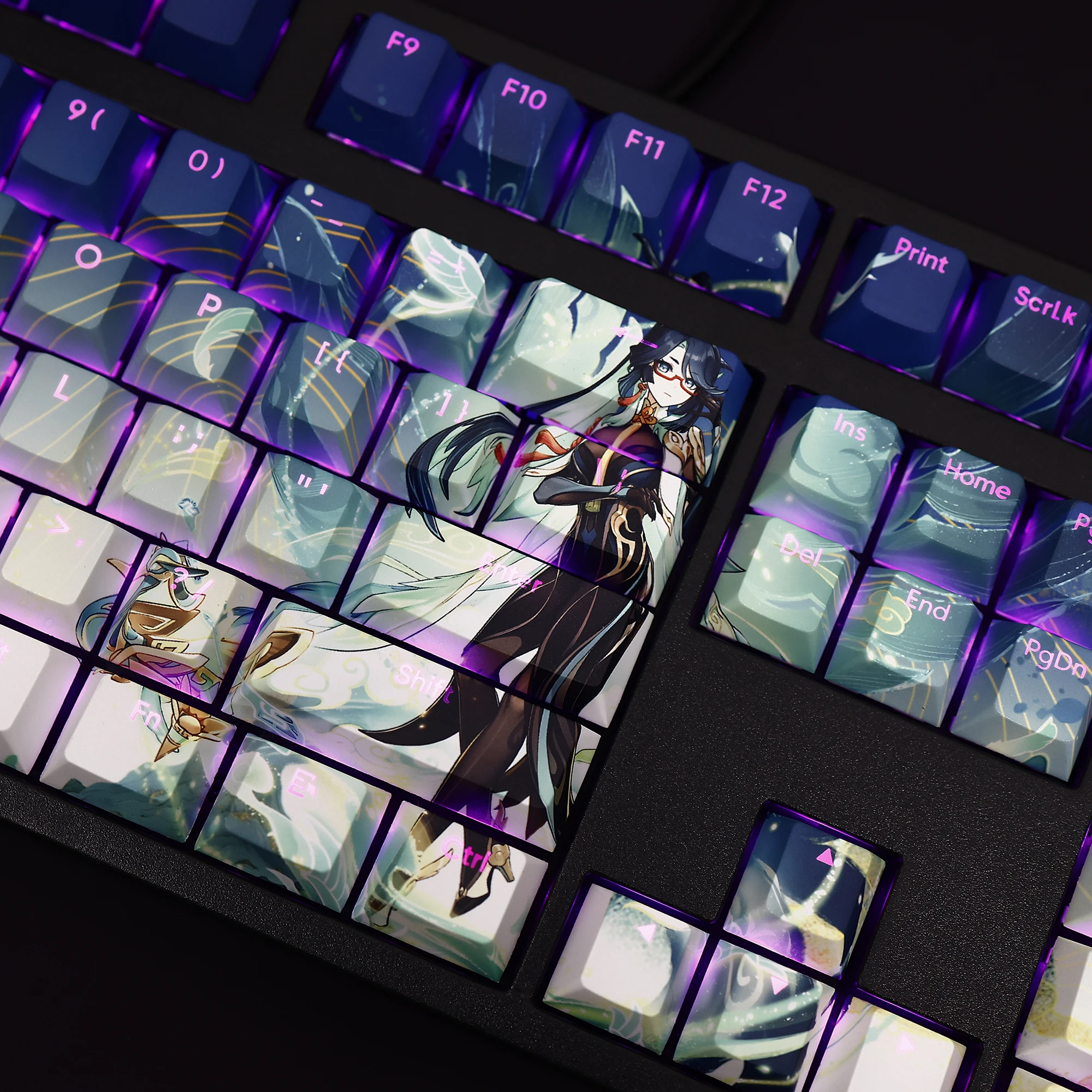 Genshin Impact Xianyun Anime Key Caps Game Cosplay Props PBT Transparent 108 Keycaps Computer Keyboard Accessorie