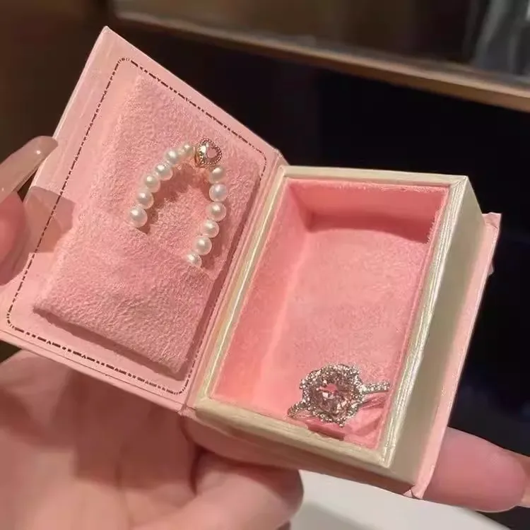 

1pcs PU Leather Book-shaped Ring Box with Suede Fabric Lining Creative European Flip Lid Magnetic INS Ring Box Jewelry Gift Box