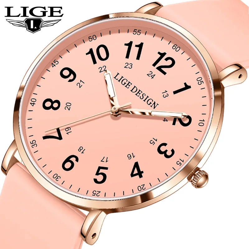 

LIGE новые модные женские наручные часы ультратонкие кварцевые часы для женщин водонепроницаемые светящиеся силиконовые женские часы розовые часы