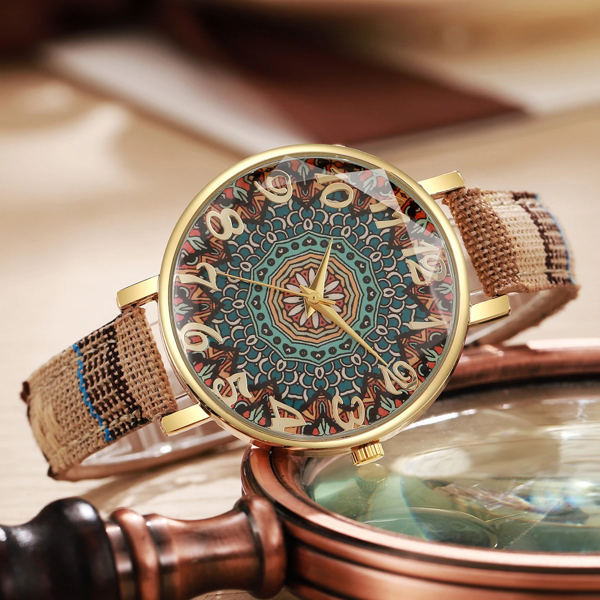 2 قطعة/المجموعة النساء أزياء الساعات السيدات عارضة حلقة من جلد العربية الهاتفي كوارتز ساعات المعصم الإناث على مدار الساعة (بدون صندوق)