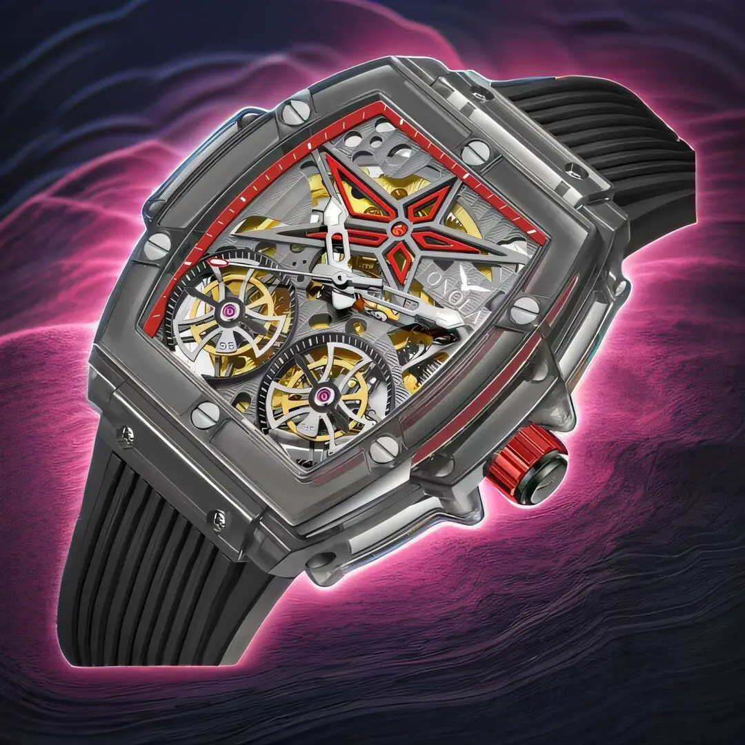 ONOLA orologi meccanici automatici per uomo Double Tourbillon custodia trasparente cinturino in Silicone impermeabile orologio da uomo Reloj Hombre