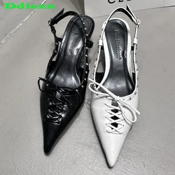 Women Sandals Pumps Female Shoes 2023 Pointed Toe Thin High Heels New In Rivet Fashion Spring Summer Ladies Slides