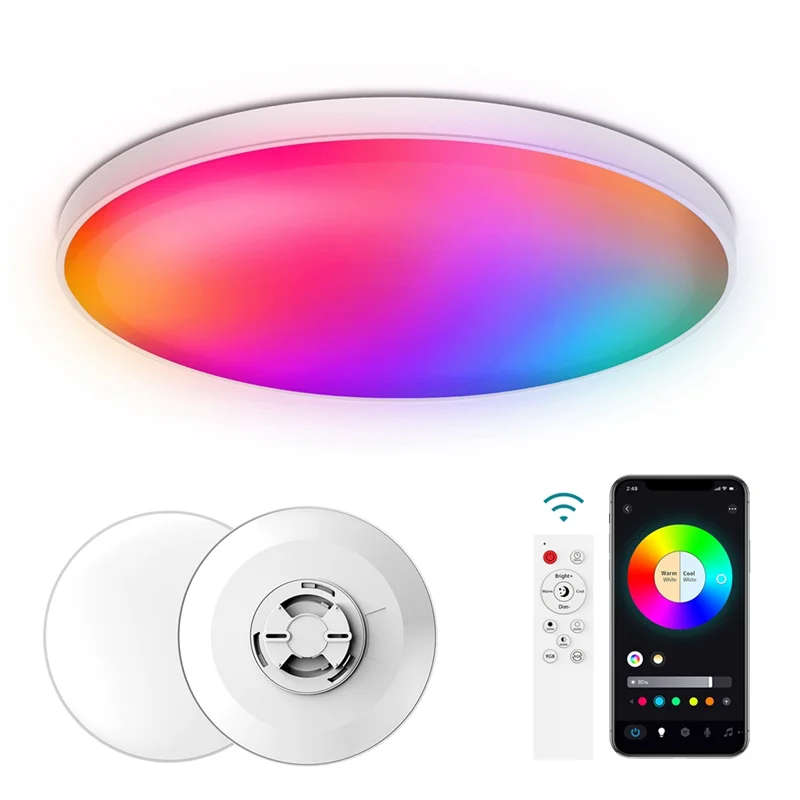 AW-Smart Ceiling Lamp Wifi Bluetooth Remote Control Rgbcw Dimming Color Ceiling Lamp Simple Three-Proof Ceiling Lamp