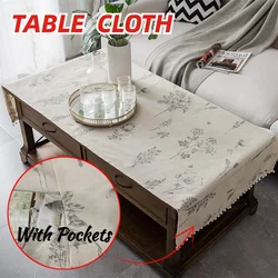 Rectangular Printed Coffee Table Tablecloth With Fur Balls And Pockets Striped Pattern Dustproof Party Dining Room Table Cloth