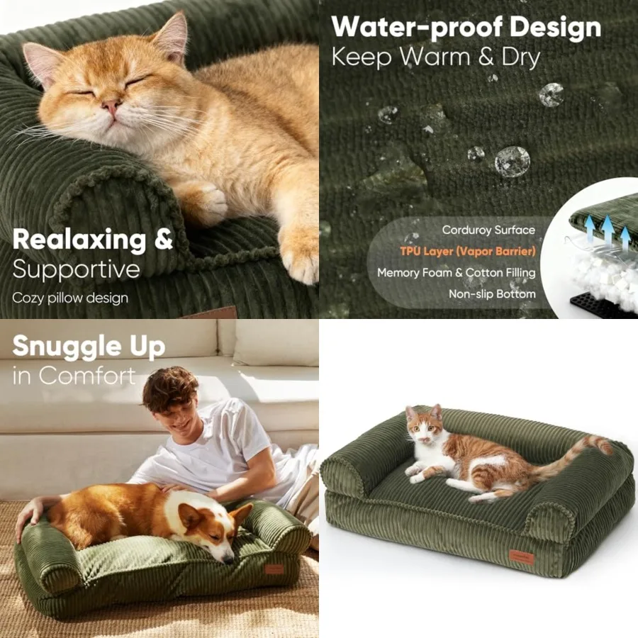

Dog Couch Bed, Corduroy Cozy Cat Bed for Indoor Cats with Washable Cover, 28in Waterproof Orthopedic Dog Beds Sofa for Small Do