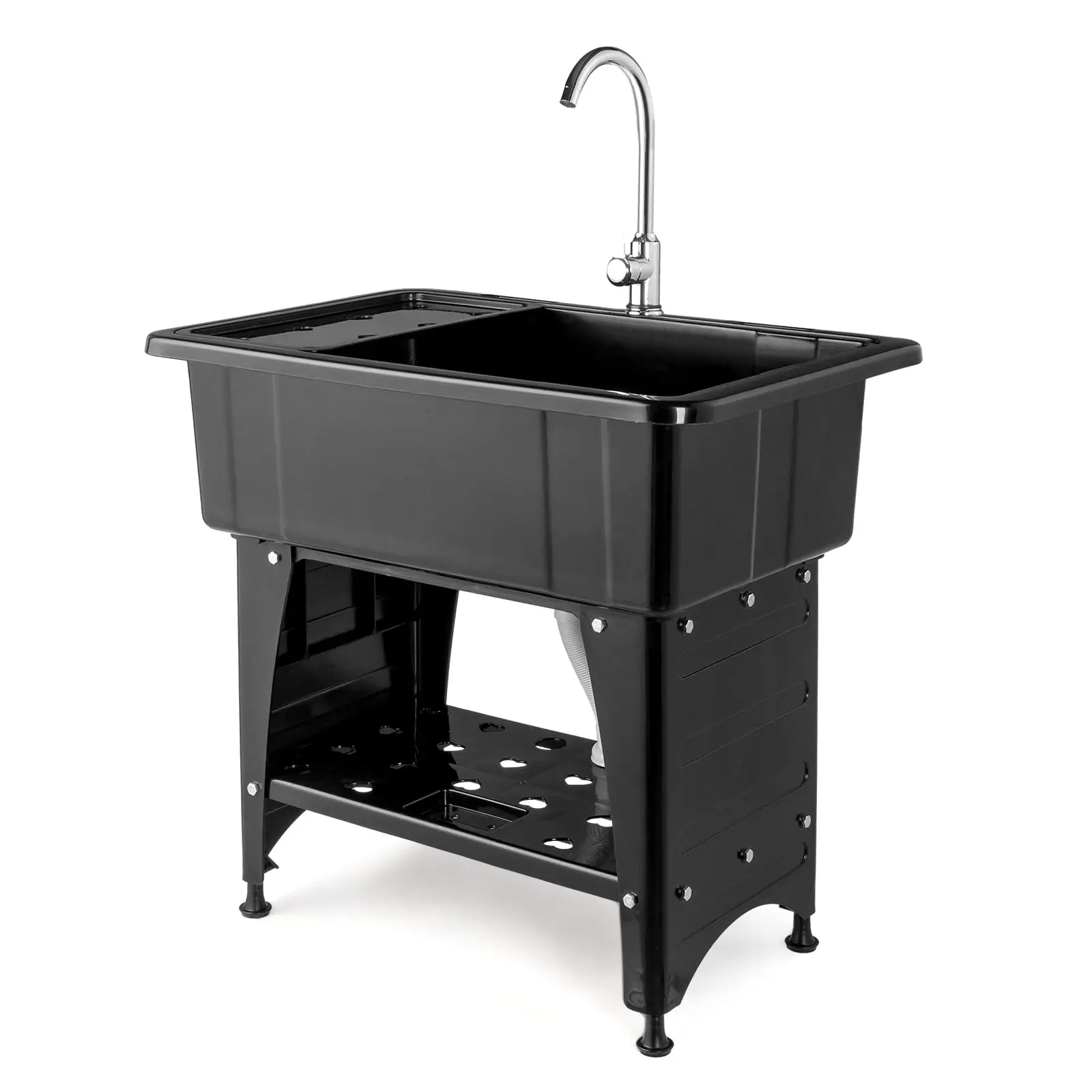 20-Gallon Utility Sink Laundry Tub for Washing Room, Freestanding Utility Sink with Stainless Steel Faucet, Black, 32W