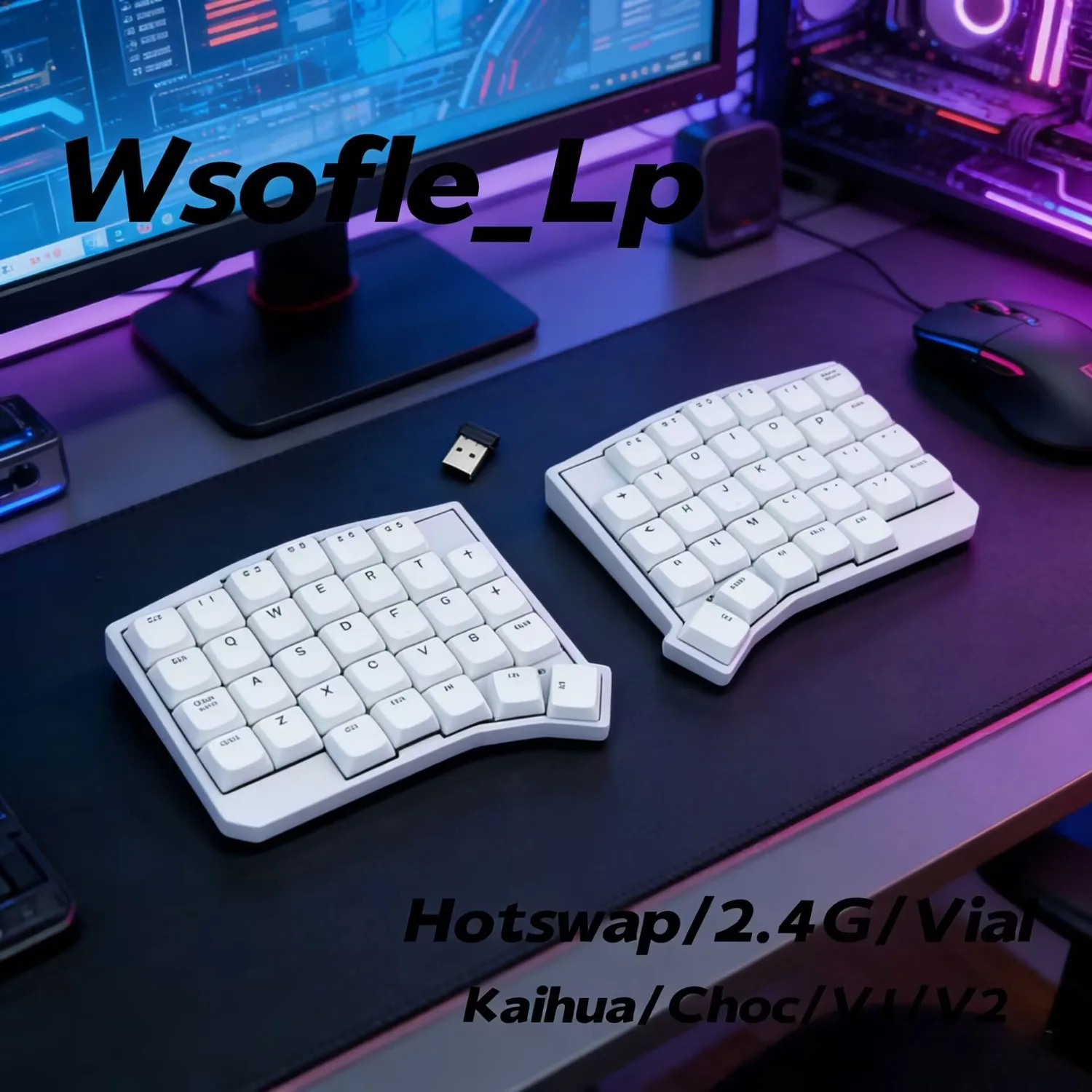 

WSOFLE Low Profile Switch Wireless Split Mechanical Keyboard 2.4G Ergonomic Split Keyboard Hot Swappable VIAL Programmable