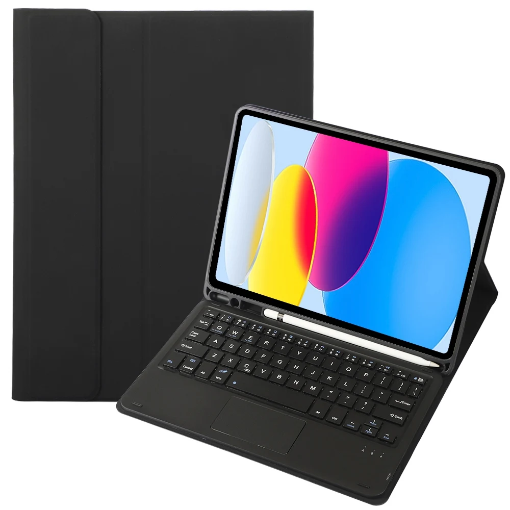 Bluetooth Keyboard for iPad 10.9 (2022) Candy Color Pen Slot Design Leather + TPU Tablet Stand Cover with Touchpad